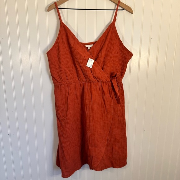 Maurice’s Textured Gauze V Neck Tulip Hem Wrap Mini Dress 100% Cotton Size XL - Picture 2 of 13